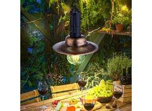 9007371501113 - LED Solarlampe Hängeleuchte Balkonlampe Industrial Außenleuchte Laterne Metall dunkel Glas klar DxH 155x50 cm