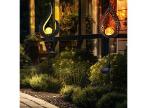 9007371501168 - - Gartendeko Solarleuchte Stecklampe led Außenleuchte Erdspießleuchte Gartenlampe Flammen Design led h 90 cm 2er Set