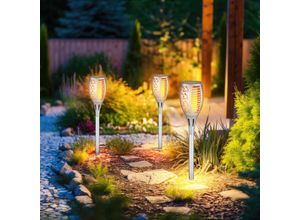 9007371501342 - - Solarlampen für außen Garten Steckleuchte Flammeneffekt IP44 Akku Solarleuchten Garten Kunststoff silber 1x led 3000K DxH 10x58cm 3er Set