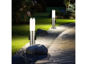 9007371501571 - - Außenstehleuchte 2x Steckdose Gartenlampe Pollerleuchte Edelstahl Terrassenlampe silber E27 DxH 8 x 45 cm 2er Set