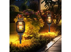 9007371501632 - - Solarlampe Außenleuchte led Laterne mit Feuereffekt Gartendeko Erdspieß Hängelampe schwarz warmweiß DxH 13x725 2er Set