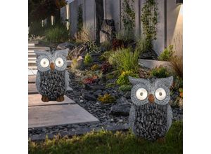 9007371501830 - Solar Eule Gartenskulptur für Außen Gartendeko Figur Skulptur grau Akku Kunststoff 2x LED 3000K LxBxH 135x115x195 cm 2er Set