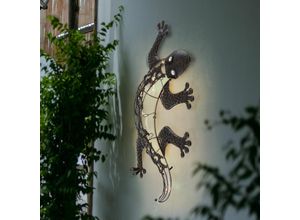 9007371502714 - - Solar Wandlampen für Außen Tier Gartenfigur Gecko Solarleuchte Figur für die Wandmontage Metall bronzefarben je 1x led BxH 50x25 cm