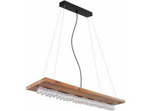 9007371502899 - Pendelleuchte Hängelampe Holz Esszimmerleuchte Kristalldekor led Holz Höhe anpassbar Metall schwarz opal klar 1x led 30W 2023Lm 3000K HxLxB