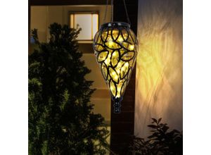 9007371504060 - Solarlampen für Außen hängend Gartendeko für draußen Hängeleuchte Balkon antik Akku IP44 Wetterfest Metall schwarz amber 15x led 3200K DxH