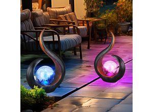 9007371504602 - Skulptur Solarlampen für Außen zum stellen led Solarleuchte Garten geschwungen Farbwechsler Kunststoff Glas 1x rgb led Akku h 335 cm 2er Set