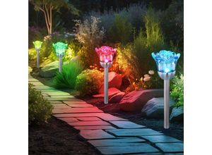 9007371504879 - Gartendeko Solarlampe Stecklampe Außenlampe mit Erdspieß Rosen rgb led Farbwechsel Edelstahl Kunststoff DxH 8 x 36 cm 4er Set