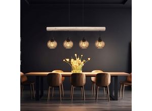 9007371505241 - Pendelleuchte Holzlampe Hängelampe Glas Höhenverstellbar Wohnzimmer 4 flammig Holzbalken Metall Schwarz amber 4x E27 Fassungen LxBxH 82x13x120 cm