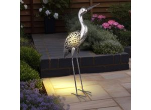 9007371505265 - Gartendeko Figuren led Figuren für Garten Gartendeko Tiere für Außen Balkon Figuren Terrasse Deko Kranich Metall grau LxH 29 x 77 cm