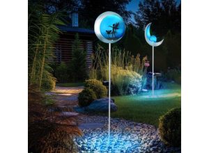 9007371505456 - Solarleuchte Mond Außenleuchte Gartenstecker Solarlampe Steckleuchte Fee Metall blau silber Akku warmweiß LED Leuchtmittel H 90 cm 2er Set