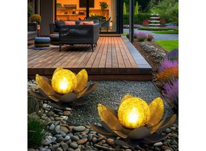 9007371505654 - 2er Set LED Solar Außen Lampen Lotus Blumen Garten Beleuchtung Seerosen Design Leuchten 25 cm