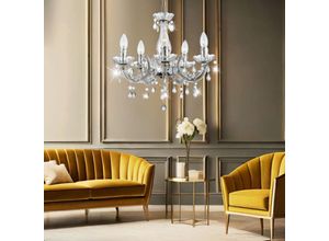 9007371505784 - - Kronleuchter Kristall Hängeleuchte chrom Esstischleuchte Lüster Pendellampe Kristallbehang klar 5x E14 Fassung DxH 44x128 cm