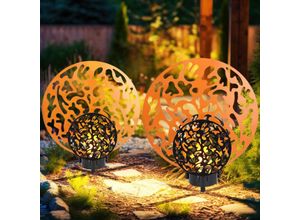9007371505883 - - Solarleuchte gold Gartenleuchte Erdspieß Solar Stecklampe Lichteffekt Metall schwarz led warmweiß LxBxH 30x10x41 cm 2er Set