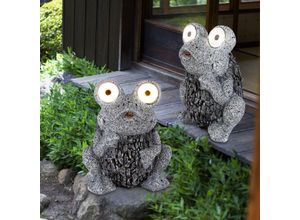 9007371508433 - Solarleuchte Frosch grau Solar Figur Frosch Außenlampe Steinoptik Solar Akku IP44 LED 2x 006 Watt LxBxH 17x14x21 cm 2er Set