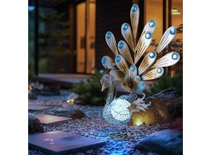 9007371508785 - - Solar Pfau Dekoleuchte Solarlampe Pfau Außenleuchte Solar Tierfigur Metall Dekosteine IP44 led 006W LxBxH 38x213x568 cm