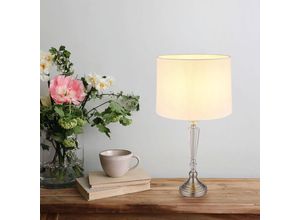 9007371509515 - Tischleuchte Beistelllampe Nachttischlampe Textil Nickel Kristalle H 66 cm weiß