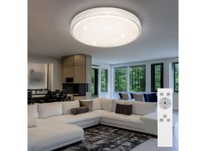 9007371509652 - Deckenleuchte mit Fernbedienung Deckenlampe dimmbar Kristalle Kristallleuchte Sterneneffekt cct Metall weiß led 40W 3200Lm warmweiß-kaltweiß d 60
