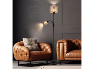 9007371509997 - Stehlampe Stehleuchte Wohnzimmerlampe Deckenfluter Schlafzimmerlampe Beistellleuchte Metall Glas amber schwarz Flexo-Spot getrennt schaltbar 1x