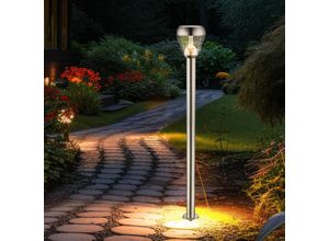 9007371511136 - Standleuchte Außenleuchte Stehleuchte Stehlampe Edelstahl Lampenschirm Glas klar IP44 Spritzwasserfest 1x LED 8 Watt 700 Lumen warmweiß DxH