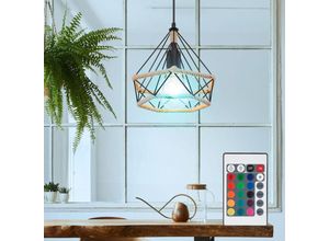 9007371511792 - Pendelleuchte dimmbar mit Fernbedienung Vintage Wohnzimmerlampe Landhausstil Hängelampe schwarz RGB Farbwechsel Käfig in Diamantform Hanfseil 85W