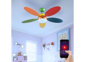 9007371512652 - Deckenventilator Kinderzimmer Ventilatorlampe bunt Deckenleuchte Lüfter Vor-Rücklauf Glas App Steuerung cct Smart rgb led 48W 450Lm d 1066 cm