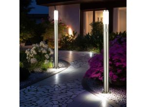 9007371514366 - - led Wegeleuchte mit Bewegungsmelder Außenstehleuchte Edelstahl Gartenlampe 2 Außensteckdosen 9W 500lm warmweiß DxH 76 x 110 cm 2er Set