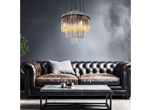 9007371515134 - Lighting - Kronleuchter Hängelampe Wohnzimmerleuchte E14 Glasstäbe rauch schwarz