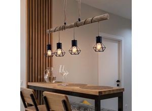 9007371519316 - Hängeleuchte Holzbalken natur Pendelleuchte Käfig schwarz Hängelampe Holz Landhausstil schwarz 4x E27 Fassungen LxBxH 100x15x120 cm