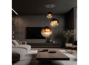 9007371520503 - Lighting - Pendelleuchte Hängelampe Esstischlampe Glas 3 flammig Glaskugel Hängelampe Glaskugel Metall braun 3x E27 Fassungen DxH 51x120 cm