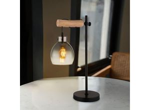 9007371521470 - - Tischleuchte Beistellleuchte Schlafzimmerlampe Holz Höhenverstellbar Rauchglas