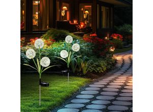 9007371523047 - Außenleuchte Gartendeko LED Solarlampe Pusteblume Erdspieß Terrassenlampe grün gelb Edelstahl Kunststoff neutralweiß DxH 23x75 cm 2er Set