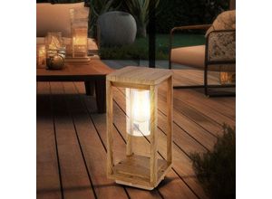 9007371523429 - Außenleuchte Laterne Outdoor Holzoptik Außenlampe mit Dämmerungssensor Wetterfest IP44 Aluminium Kunststoff 1x E27 Fassung LxBxH 15x15x35 cm