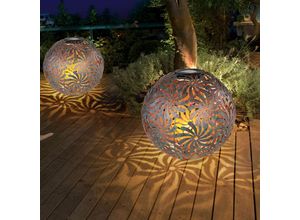 9007371527007 - Lighting - Solarleuchte Erdspieß Kugelleuchte Solar Stecklampe antik gold Lichteffekt Metall led warmweiß DxH 26x37 cm 2er Set