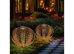 9007371530960 - Solarkugel Rostoptik für Außen Solarleuchte rost Garten Solarlampe orientalische Kugel Akku IP44 mit Lichteffekt und Erdspieß 1x led warmweiß d