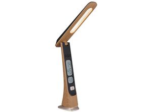 9007371532209 - - Tischleuchte Schreibtischlampe led Touch-Dimmer usb-c Uhr Akku Holzoptik Gold