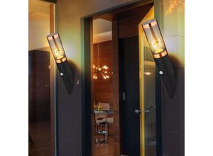 9007371538249 - Etc-shop - Außenwandlampe mit Bewegungsmelder Edelstahl Wandleuchte Fackel Aussen Kupfer schwarz Schirm rauch 1x E27 BxH 76x41 cm 2er Set