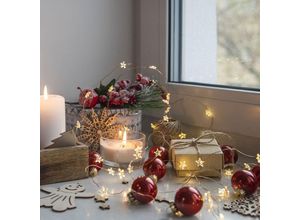 9007371538973 - Lichterkette Weihnachtsdeko Dekolicht Sternen-Design Leuchtkette 20x LED Metall silber 06W warmweiß L 220 cm 5er Set