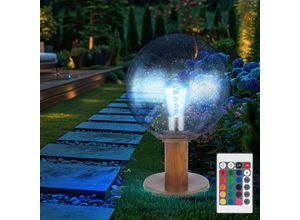 9007371547616 - Gartenlampe Stehleuchte Sockelleuchte Außenlampe Stehlampe Alu Holzoptik Glaskugel Blasen-Optik dimmbar Fernbedienung rgb led 85W 806Lm 3000K