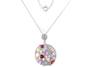 9008005186492 - Kette mit Anhänger VIVANCE Multicolor Edelsteine Halsketten Gr Silber 925 (Sterlingsilber) silberfarben (silber 925) Damen Ketten mit Anhänger