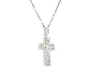 9008005317285 - Kette mit Anhänger FIRETTI Schmuck Geschenk Silber 925 Halsschmuck Halskette Venezianer Kreuz Halsketten Gr Silber 925 (Sterlingsilber) Länge 45 cm Breite 09 mm bunt (silberfarben weiß) Damen Ketten mit Anhänger Zirkonia (synth)