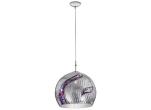 9008447278182 - Luna - Designer Glass Dome Pendelleuchte Chrom poliert 1x E27 - Kiss Silver Pattern - Kolarz