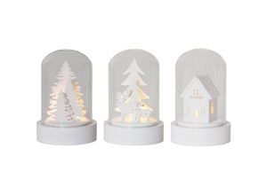 9008606236053 - EGLO LED Weihnachtsdeko 3er-Set Deko-Glasglocken Winterlandschaft batteriebetrieben mit Licht Tischdeko Weihnachten aus weißem Holz und Glas