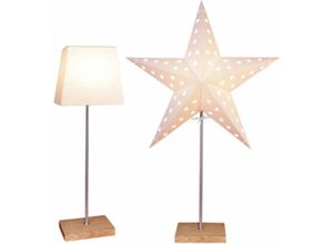 9008606236251 - Eglo Tischlampe mit Wechselschirm 3D Papierstern Weihnachten oder eckiger Lampenschirm in Weiß mit Fuß aus Holz und Metall Dekostern Tischleuchte