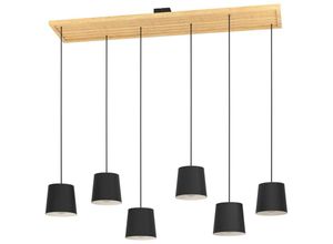 9008606239047 - Hängelampe Camarioca Pendelleuchte Esstisch 6-flammig lange Esszimmerlampe aus Holz in Natur und Metall in schwarz und creme Hängeleuchte mit E27