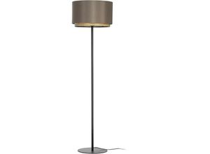 9008606240098 - Eglo - Stehlampe Marchena Stehleuchte aus Metall in schwarz Textil in Cappuchino und Holz in Eiche-Optik Standleuchte mit Stoff-Lampenschirm