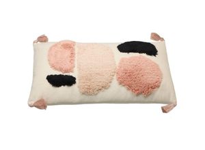 9008606241354 - Living Kissen Chevery Couch Zierkissen minimalistisch mit 4 Quasten Dekokissen aus Baumwolle und Polyester in Creme Rosa und Schwarz Kissenbezug