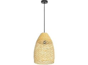 9008606243426 - Hängelampe Sambucona Pendelleuchte Esstisch mit ovalem Lampenschirm Esszimmerlampe aus Rattan in Natur und Metall in Schwarz Hängeleuchte mit E27