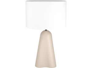 9008606274376 - Eglo - Tischlampe Tolleric elegante Nachttischlampe Deko Tischleuchte aus Keramik in Sandfarben und Textil in Weiß Schlafzimmer und Wohnzimmer