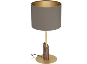 9008606274796 - Eglo - Tischlampe Santandria elegante Nachttischlampe FSC100PA Tischleuchte aus Holz Messing und Textil in Cappuccino Tisch-Lampe für Wohnzimmer