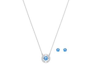 9009654804850 - Ohrring und Ketten Set SWAROVSKI Sparkling Dance Round blau rhodiniert 5480485 Schmuck-Sets weiß (metallfarben blau kristallweiß kristallweiß) Damen Brautschmuck mit Kristallen